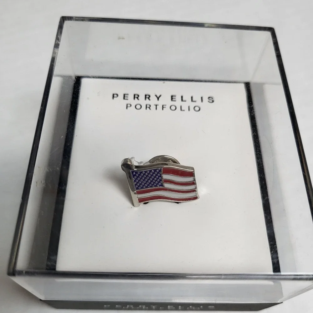 Perry Ellis Portfolio Mens American‎ Flag Lapel Pin Brooch NIB Patriotic Suit